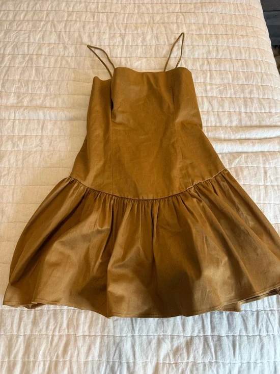 Brown Ruffled Hem Mini Dress - Picture 2 of 5